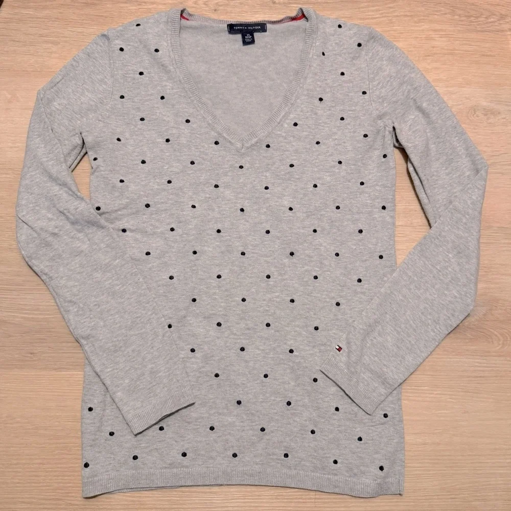 Tommy Hilfiger Light Gray polka Dot V-Neck Sweater